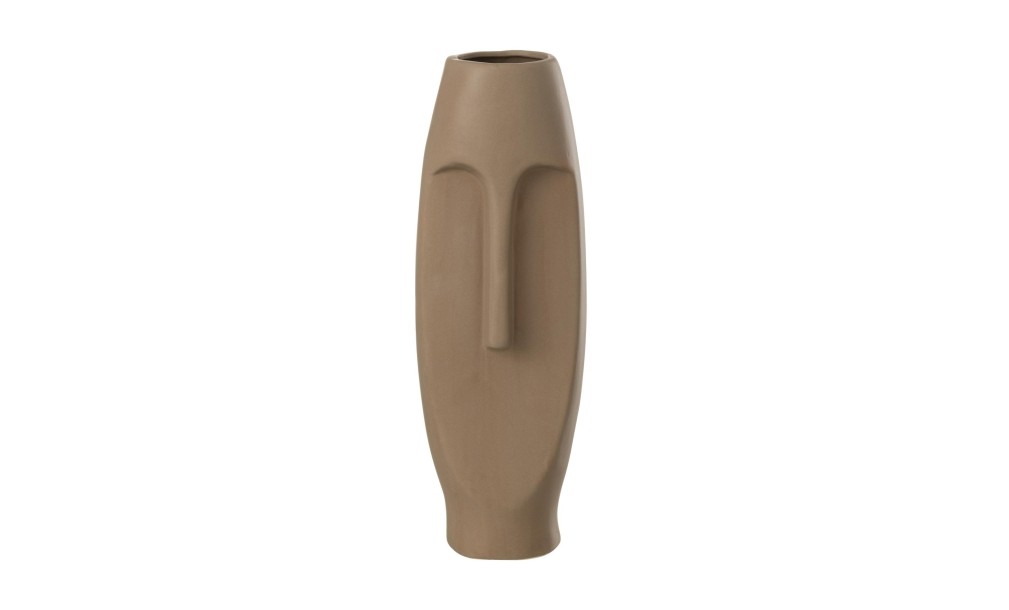 Face Terracotta Vase Brown L