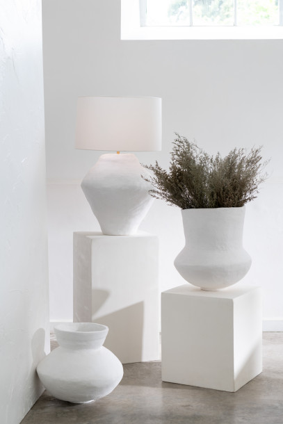 Collar Pot Paper Mache White
