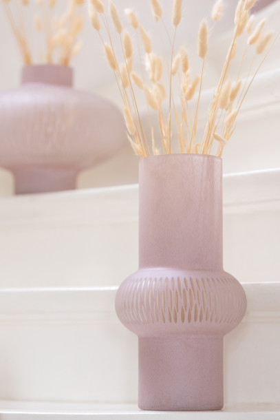 Stripe Ball Glass Pink Vase S