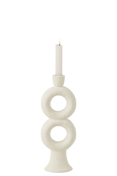 Candleholder Round Stoneware White L