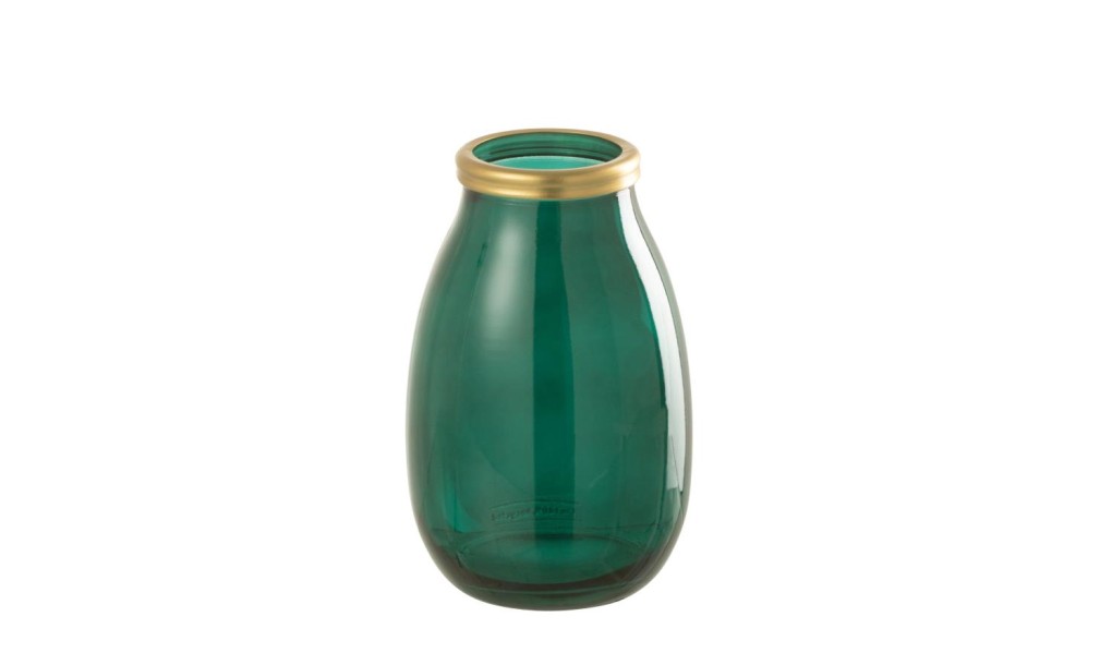 Vase Gold Rim Green Glass S