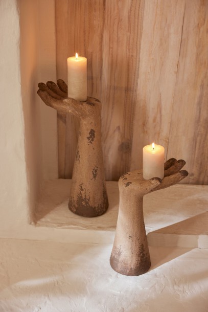 Set Of 2 Hands Antique Outdoor Beige (27X20X50Cm)