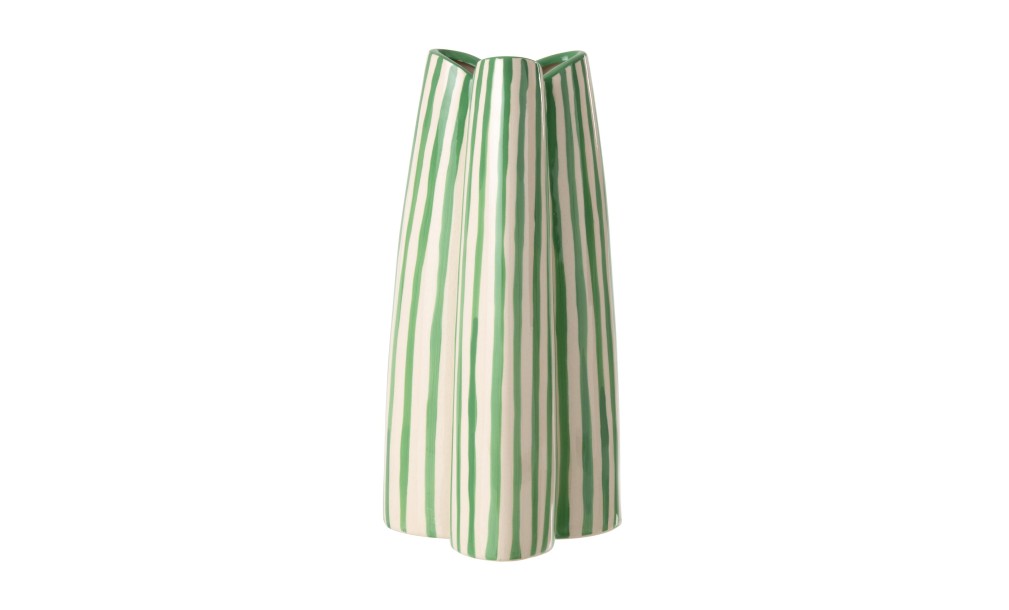 Vase Striped Off-White/Green Large (55,7X42X44,5Cm)
