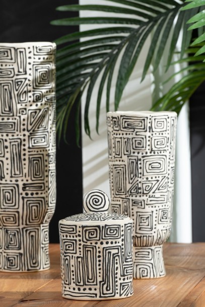 Vase Pattern Off-White/Black Large (16X16X50,2Cm)