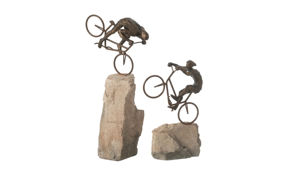 Cyclist On Rock Figure Set Of 2