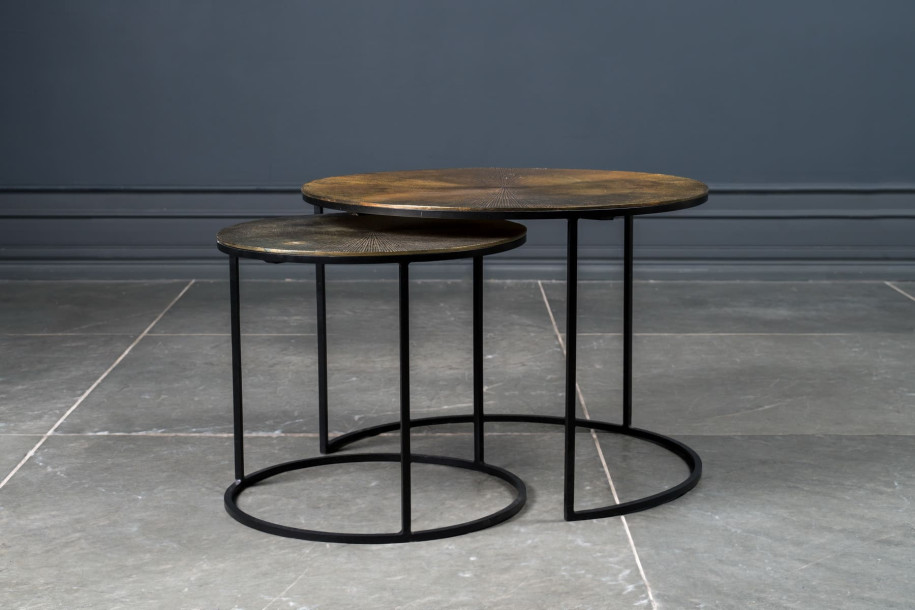 Godfrey Set of 2 Side Tables Antic Brass Finish