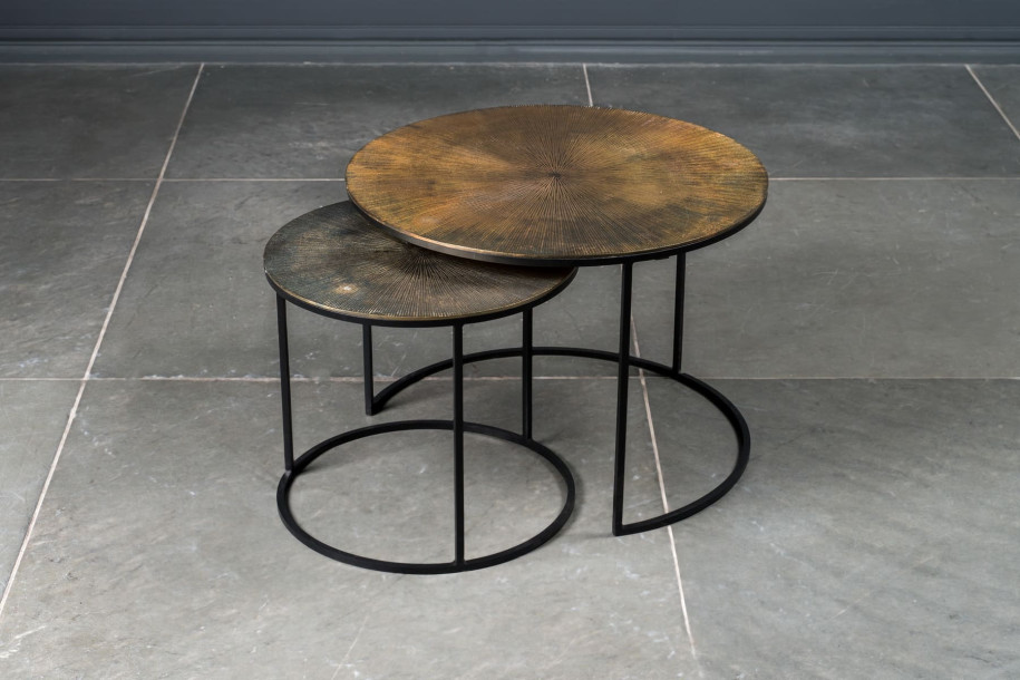 Godfrey Set of 2 Side Tables Antic Brass Finish