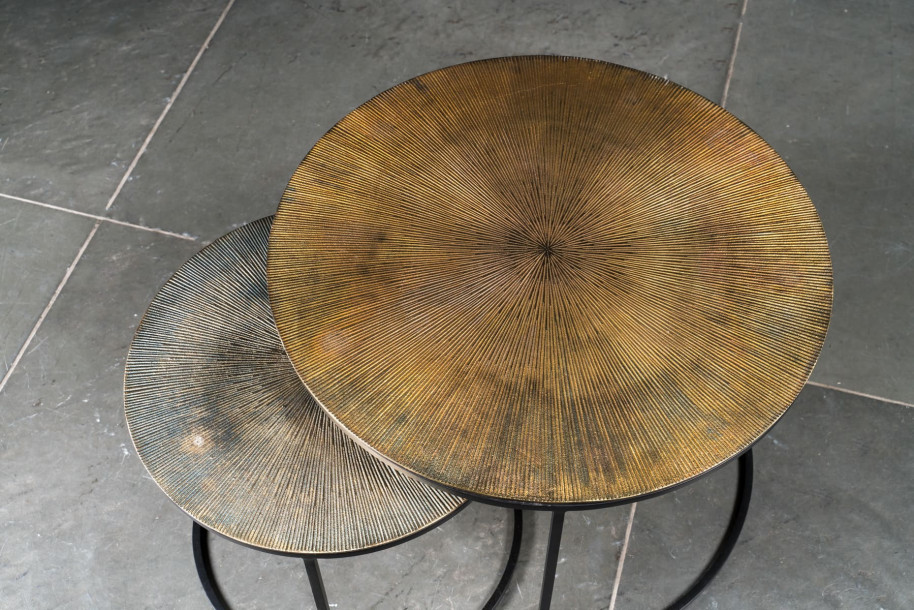 Godfrey Set of 2 Side Tables Antic Brass Finish
