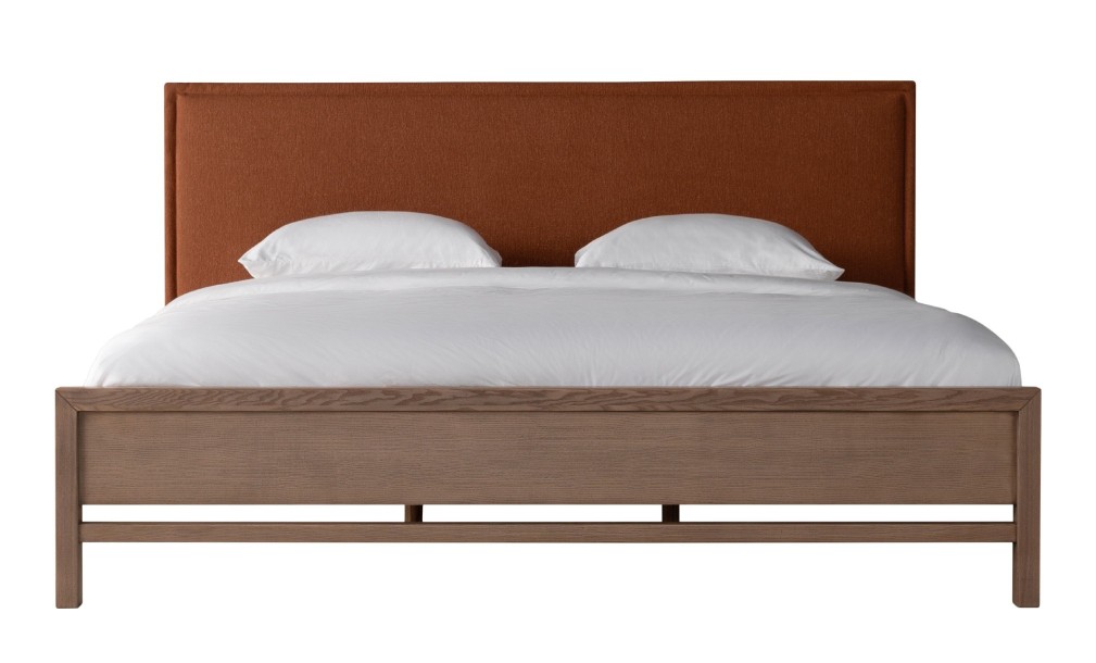Rene Upholstered Headboard Bed 200x200 cm (Fabric: EASY BOUCLE col.03 RUST; LEGS - ML09 CAPPUCCINO (ash))