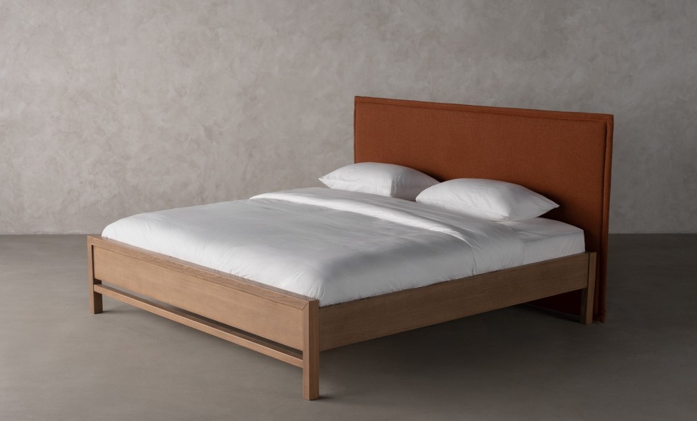 Rene Upholstered Headboard Bed 200x200 cm (Fabric: EASY BOUCLE col.03 RUST; LEGS - ML09 CAPPUCCINO (ash))