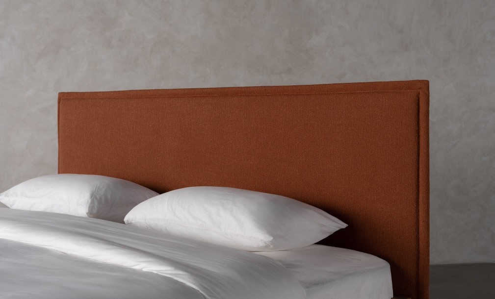 Rene Upholstered Headboard Bed 200x200 cm (Fabric: EASY BOUCLE col.03 RUST; LEGS - ML09 CAPPUCCINO (ash))