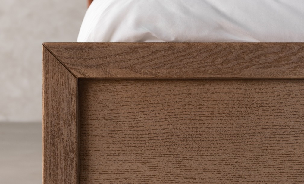Rene Upholstered Headboard Bed 200x200 cm (Fabric: EASY BOUCLE col.03 RUST; LEGS - ML09 CAPPUCCINO (ash))