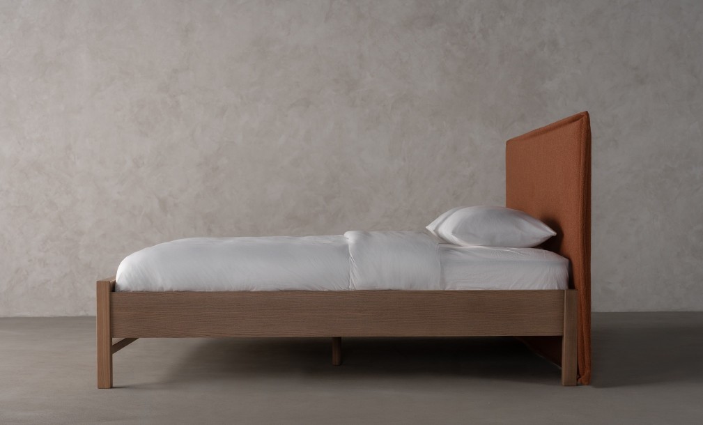 Rene Upholstered Headboard Bed 200x200 cm (Fabric: EASY BOUCLE col.03 RUST; LEGS - ML09 CAPPUCCINO (ash))