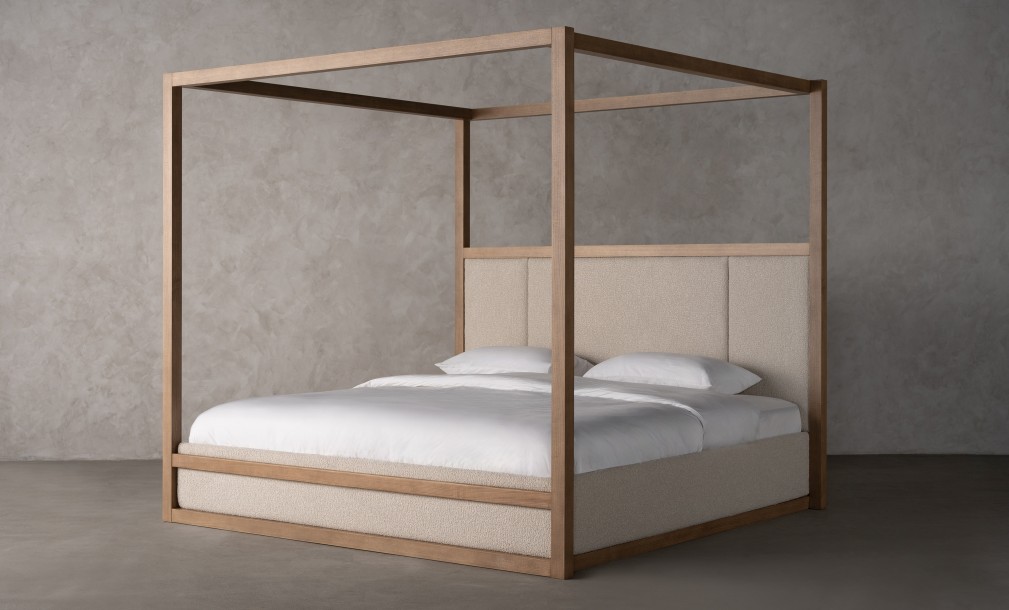 Willow Canopy Bed 180x200 cm (Fabric: FIORD PLAIN col.102; LEGS - ML09 CAPPUCCINO (ash))