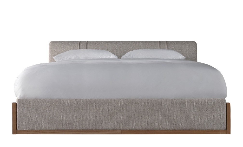 Lagom Wood Bed 200x200 cm with Storage (Fabric: PIXEL col. Marble Chips (Cat. 3))