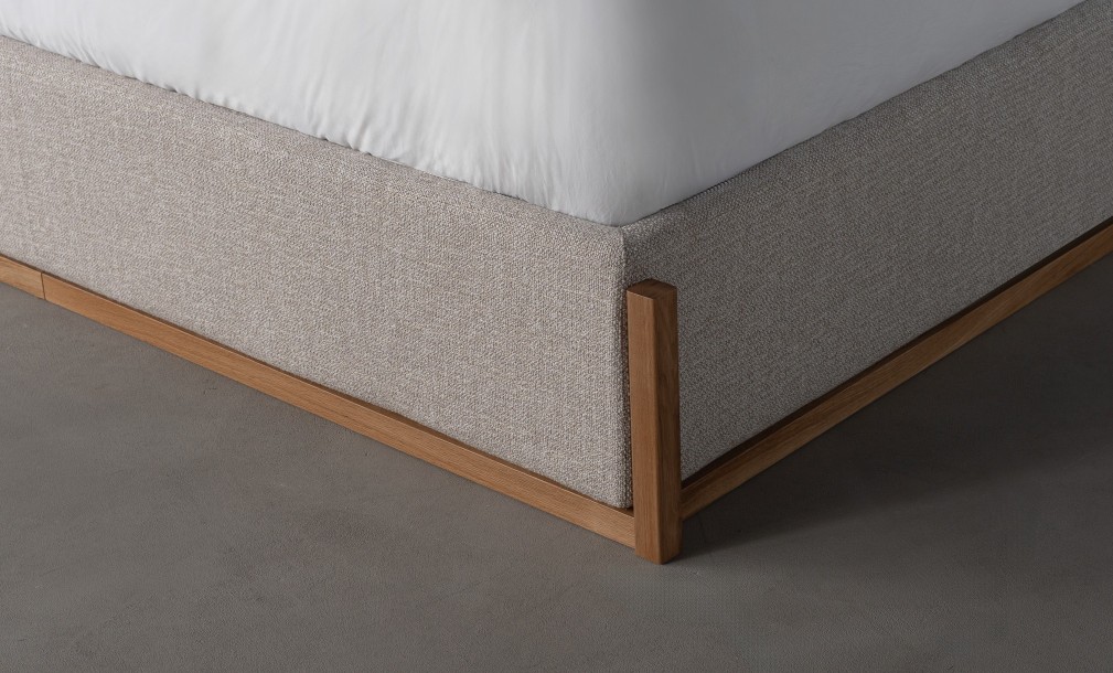 Lagom Wood Bed 200x200 cm with Storage (Fabric: PIXEL col. Marble Chips (Cat. 3))