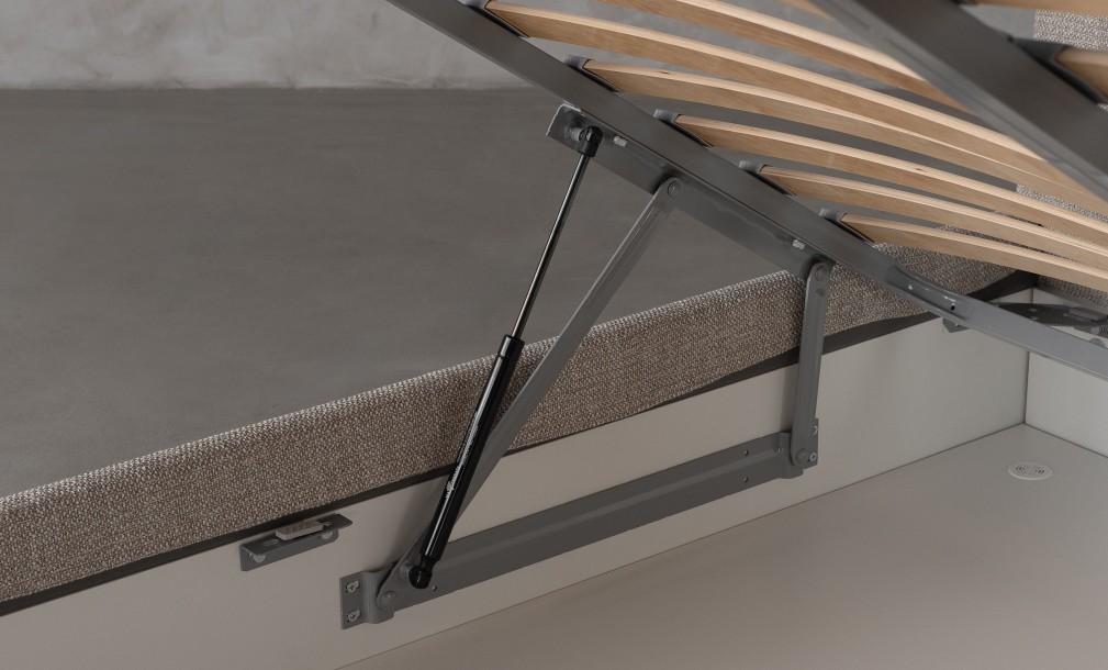 Lagom Wood Bed 200x200 cm with Storage (Fabric: PIXEL col. Marble Chips (Cat. 3))