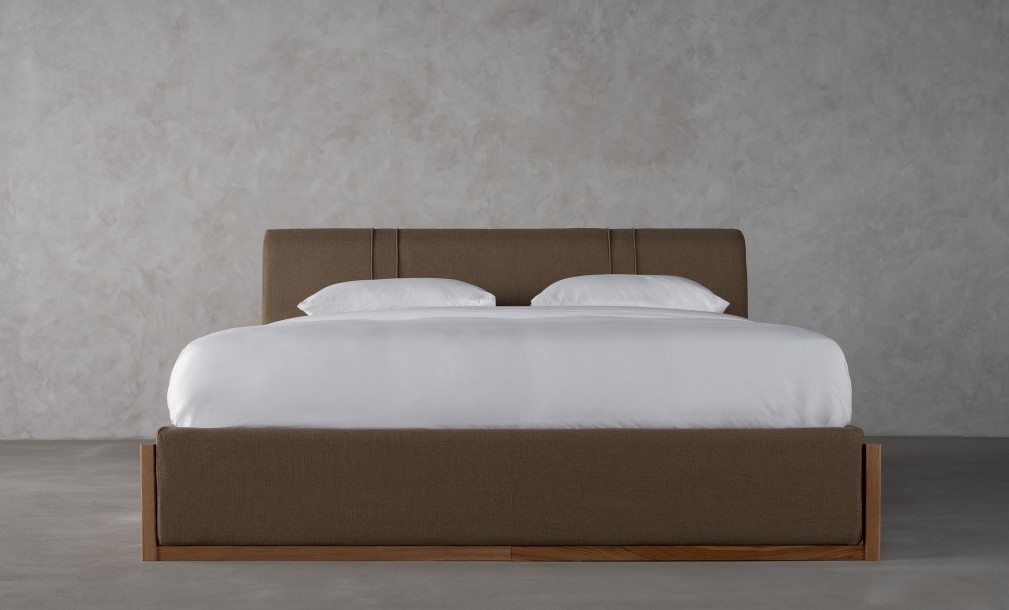 Lagom Wood Bed 200x200 cm (Fabric: SOFT ROCK 107 OLIVE (Cat. 3))