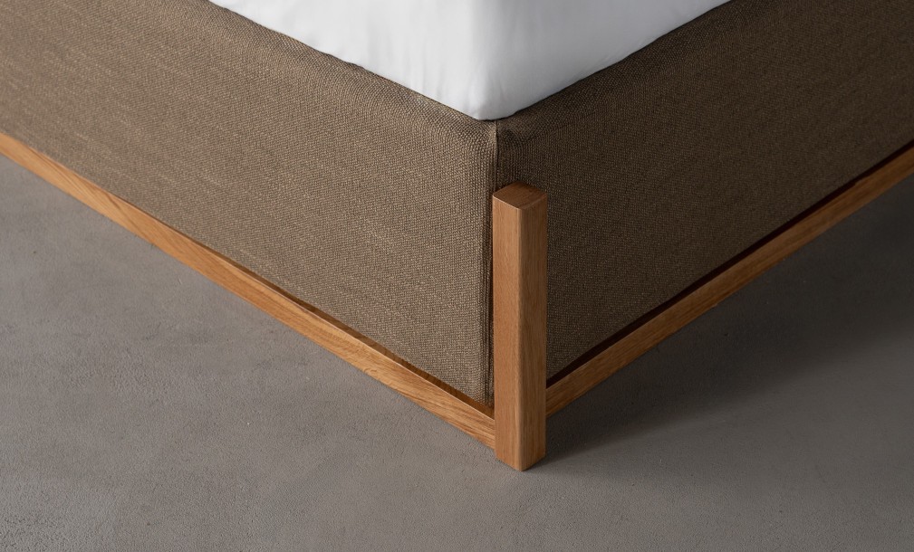 Lagom Wood Bed 200x200 cm (Fabric: SOFT ROCK 107 OLIVE (Cat. 3))