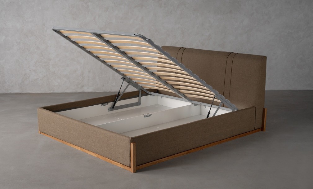 Lagom Wood Bed 200x200 cm (Fabric: SOFT ROCK 107 OLIVE (Cat. 3))