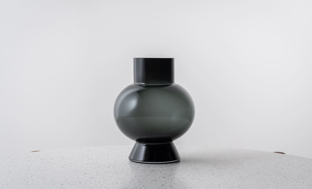 Ball Vase Black Glass Small