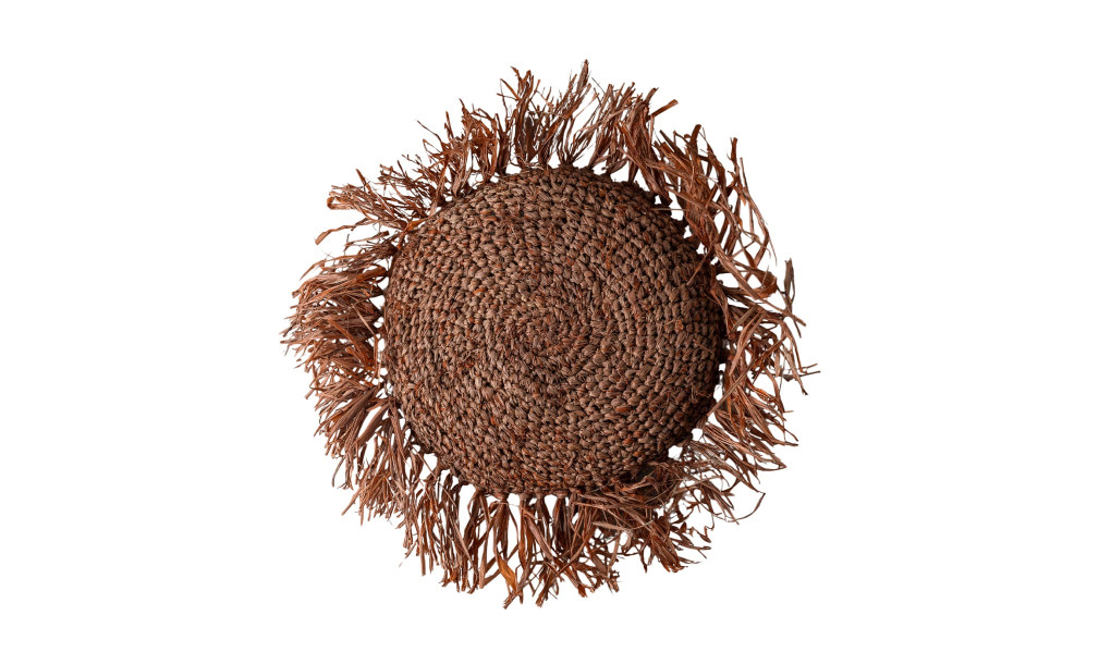 Raffia Cushion Round Reed Brown