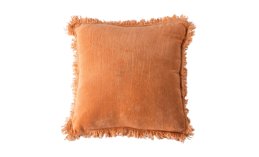 Fringe Cushion Cotton Velvet Orange