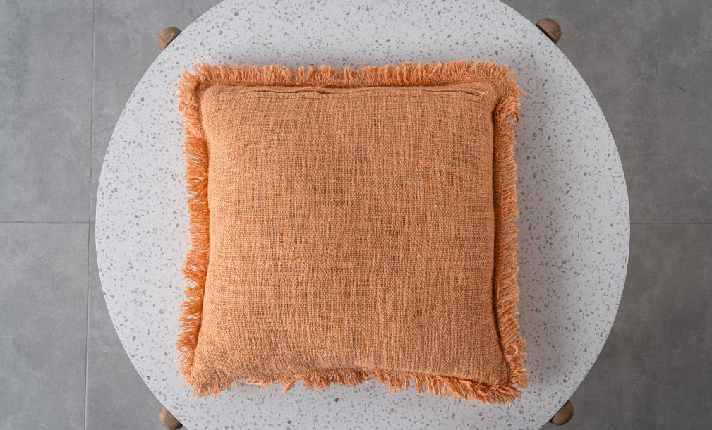 Fringe Cushion Cotton Velvet Orange