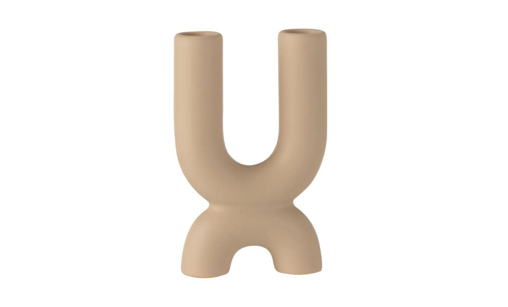 U Candle Holder Ceramic Beige