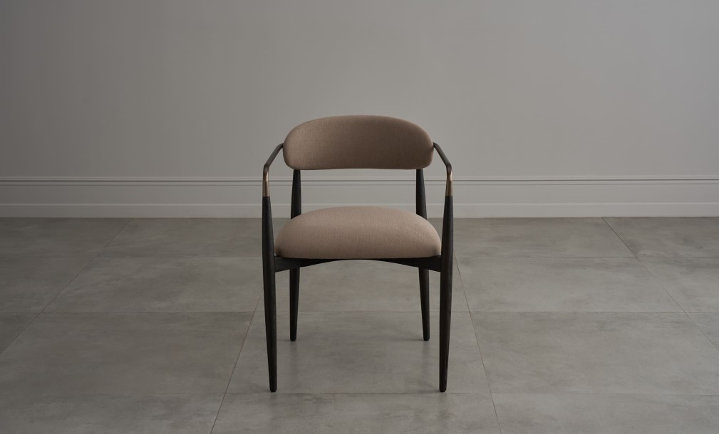 Bradley Dining Chair Dark with Armrests (Linen Latte)