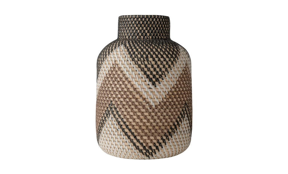 Rattan Vase With Motif Black And Brown