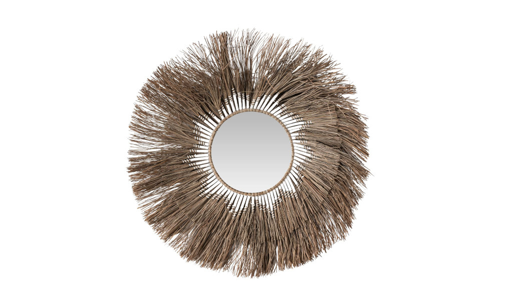 Alang-Alang Mirror Natural Round With Cotton Macrame Large