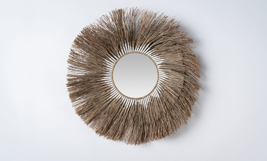 Alang-Alang Mirror Natural Round With Cotton Macrame Large