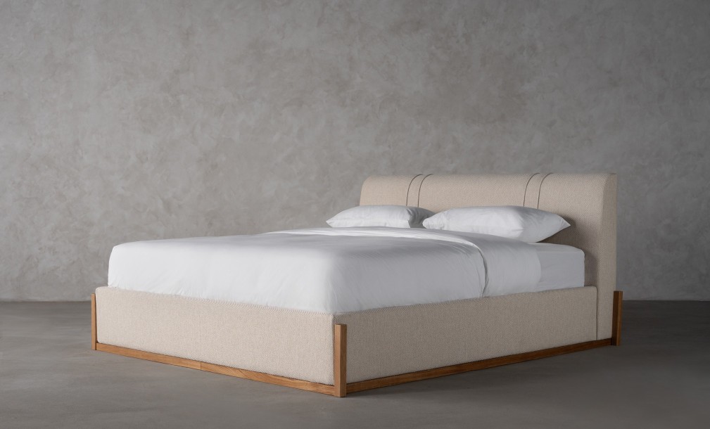 Lagom Wood Bed 160x200 cm with Storage (Fabric: Corso col.04)