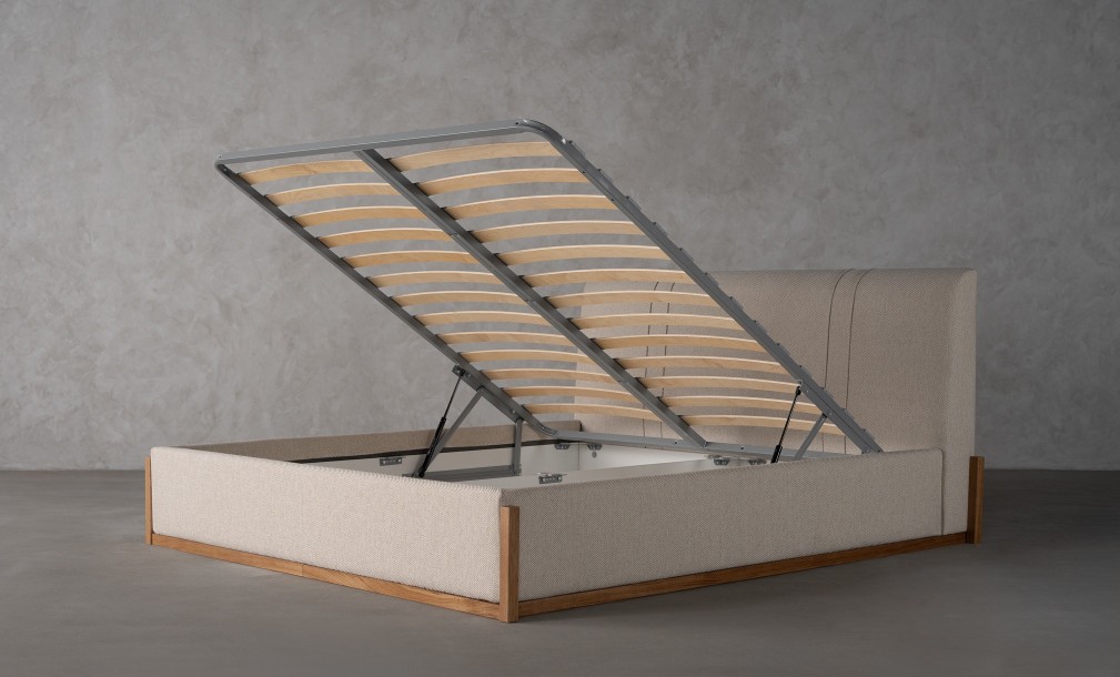 Lagom Wood Bed 160x200 cm with Storage (Fabric: Corso col.04)