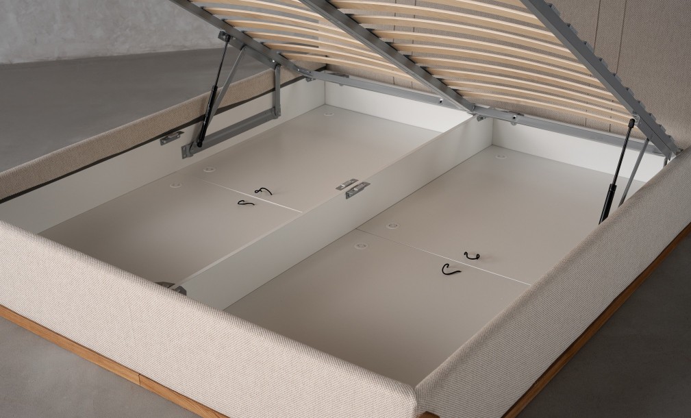 Lagom Wood Bed 160x200 cm with Storage (Fabric: Corso col.04)