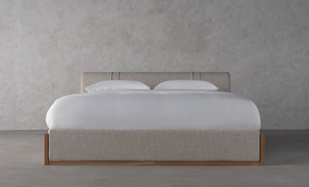Lagom Wood Bed 180x200 cm (Fabric: PIXEL col. Marble Chips (Cat. 3))