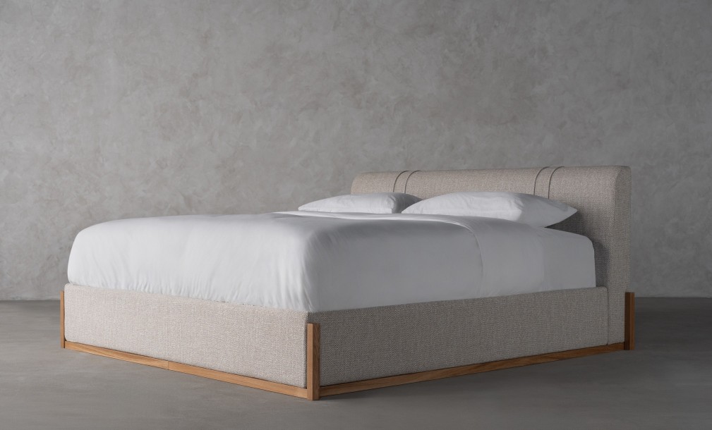 Lagom Wood Bed 180x200 cm (Fabric: PIXEL col. Marble Chips (Cat. 3))