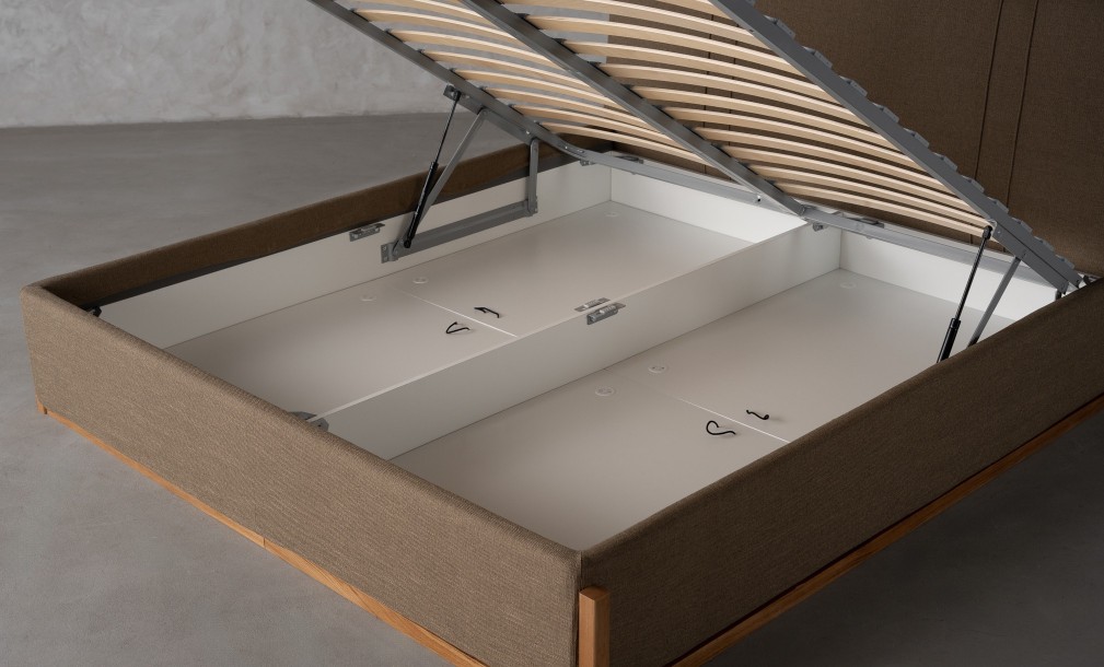 Lagom Wood Bed 180x200 cm with Storage (Fabric: SOFT ROCK 107 OLIVE (Cat. 3))