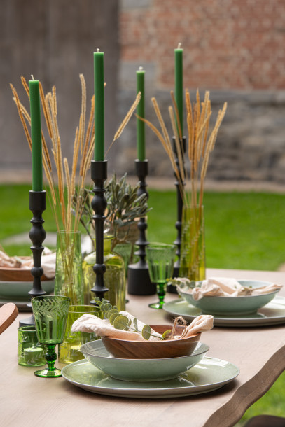 Table Candle L Green 9H Box 6