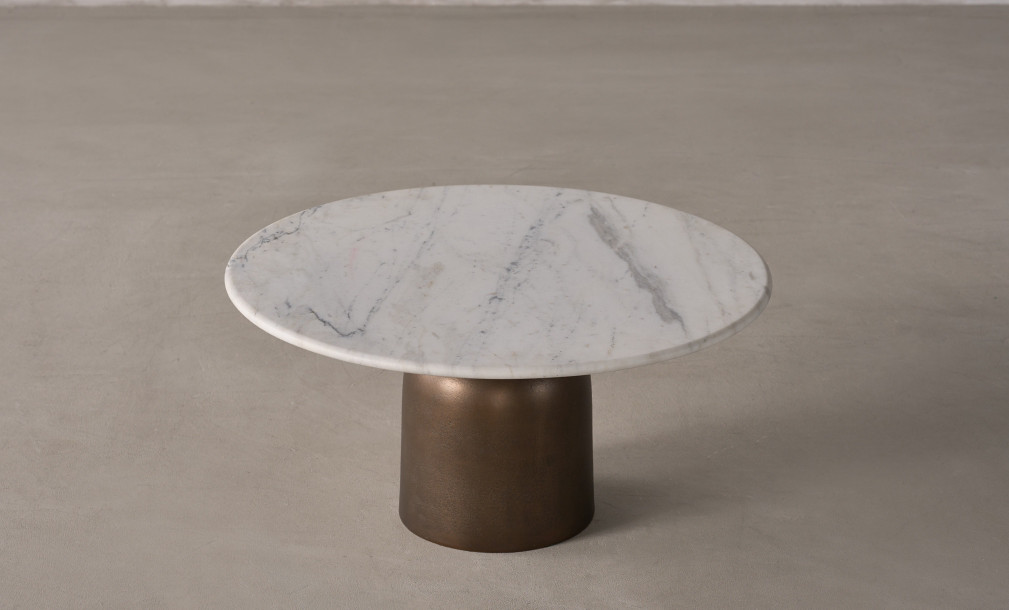 Ace Round Marble Top Coffee Table (Bronze Finish), H35 cm