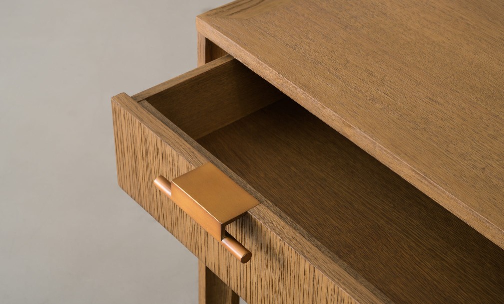 City Small Console with shelf and drawer Honey Oak color