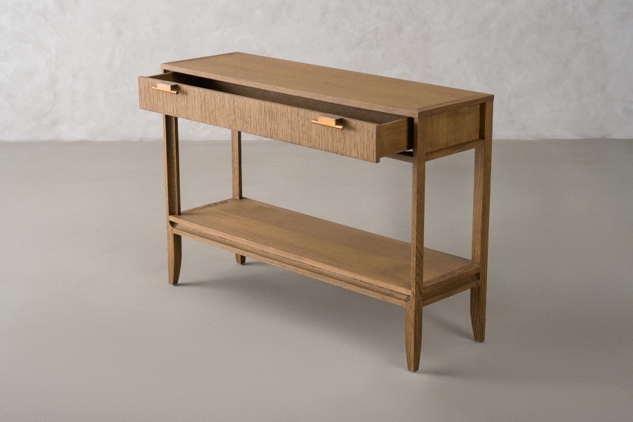 City Small Console with shelf and drawer Honey Oak color