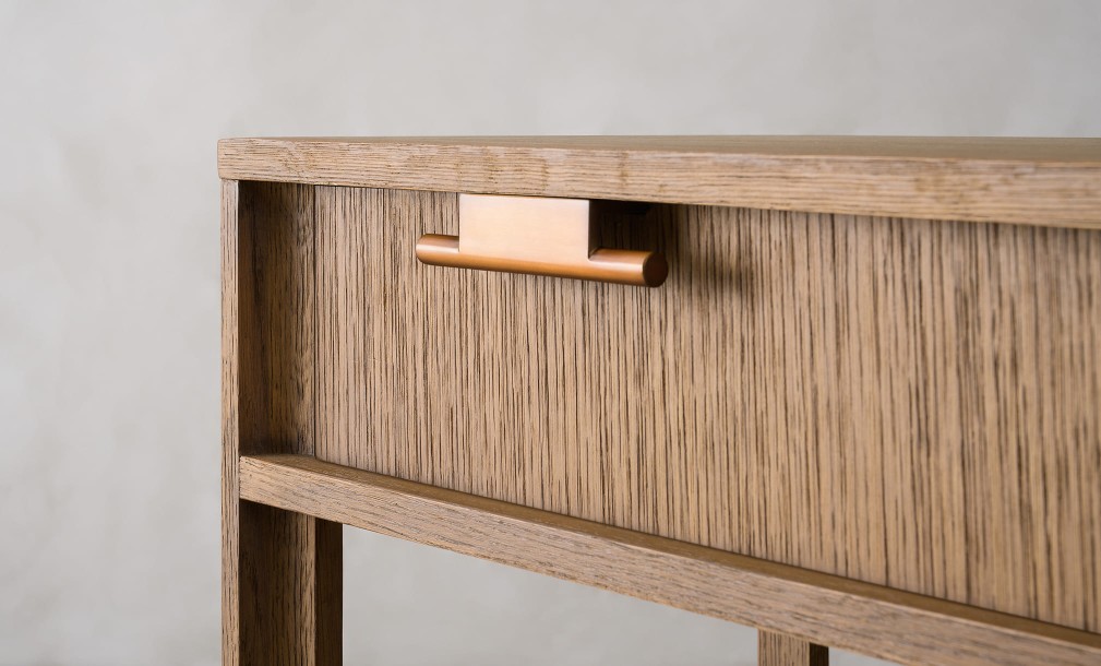 City Small Console with shelf and drawer Honey Oak color