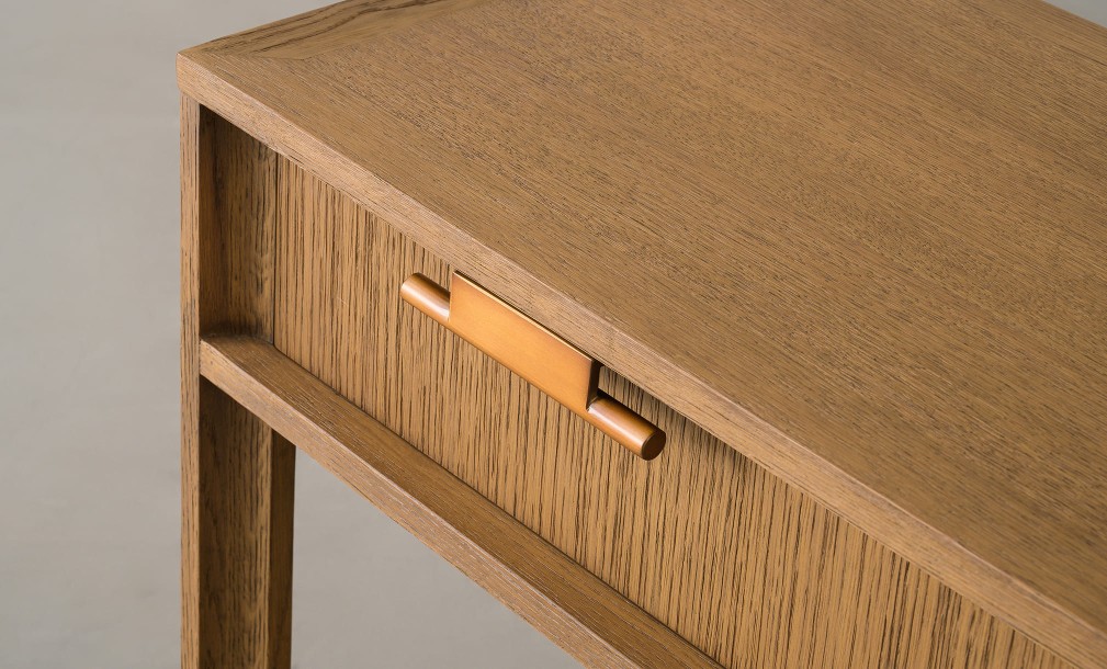City Small Console with shelf and drawer Honey Oak color