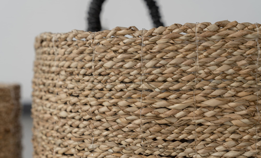Seagrass Set Of Three Baskets With Handle Black