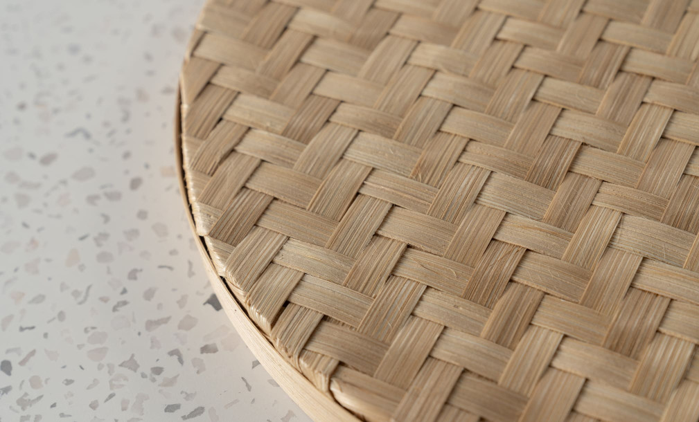 Set of 3 bamboo tray with painted white decoration