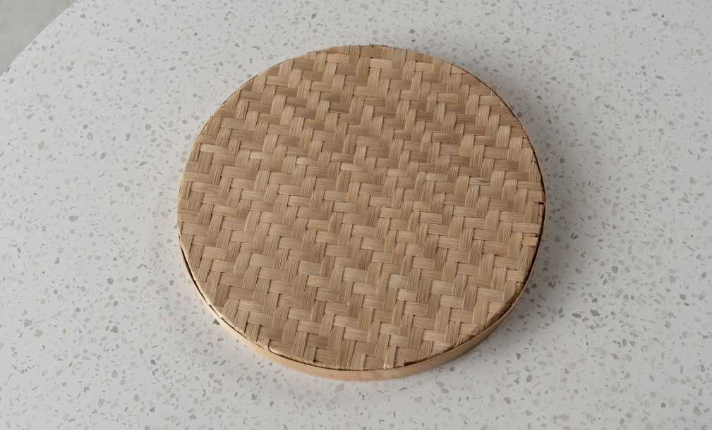 Set of 3 bamboo tray with painted white decoration