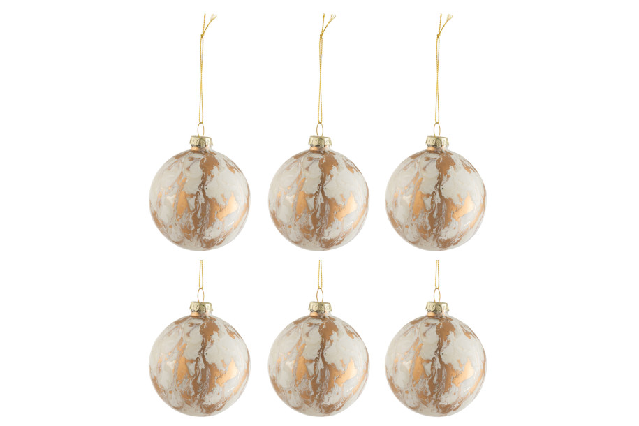 Box Of 6 Christmas Baubles White/Gold S