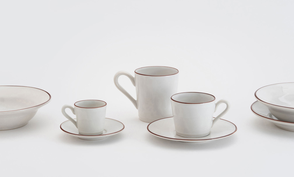 Coffee Cup and Saucer Beja White-Red 80 ml